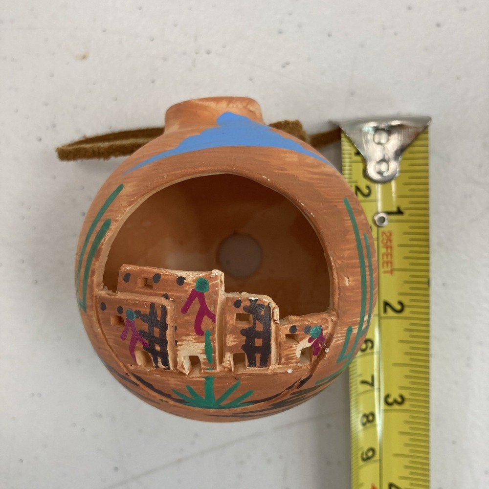 5pc Southwestern Pottery Ornament Set Santa Fe NM Hand Painted Pueblo Bell Decor - Picture 6 of 16